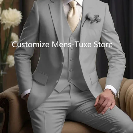 Elegant Wedding Men's Suits  Blazer Slim Fit 3 Pcs Jacket Pants Vest Luxury Costume Homme Formal Party Male Clothing