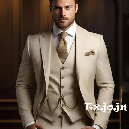 Multi-colors Male Suits 3 Pieces Jacket With Vest Pants Wedding Groom Sets Notched Lapel Men's Formal Business Office Suit Set