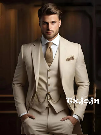 Multi-colors Male Suits 3 Pieces Jacket With Vest Pants Wedding Groom Sets Notched Lapel Men's Formal Business Office Suit Set