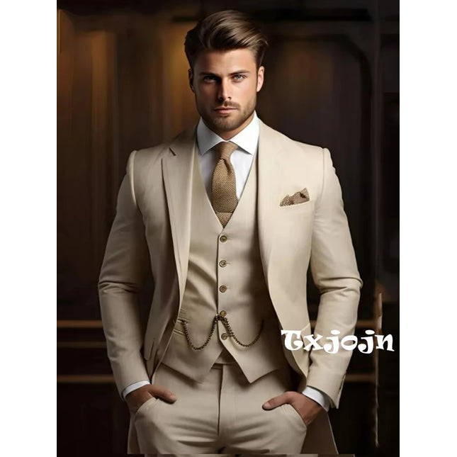 Multi-colors Male Suits 3 Pieces Jacket With Vest Pants Wedding Groom Sets Notched Lapel Men's Formal Business Office Suit Set