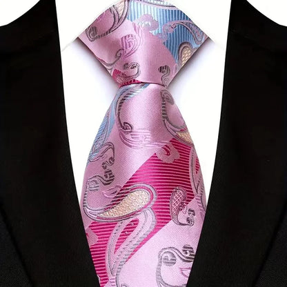 Luxury 8CM Mens Necktie Pink Color Solid Stripes Paisley Ties For Man Groom Jacquard Woven Neck Tie For Business Wedding Party