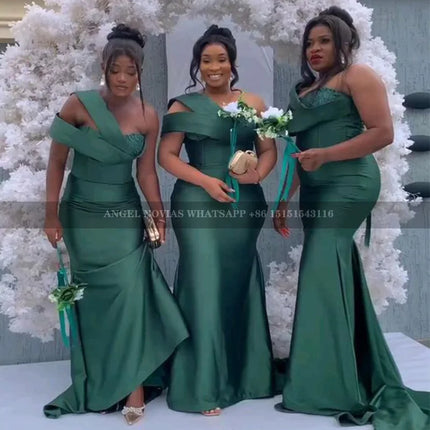 Customized Green Mermaid Bridesmaid Dresses Off Shoulder Satin Simple Corset Bride Maids Gowns robe demoiselle d honneur femme