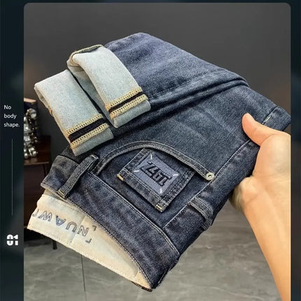 Summer Men's Slim Fit Jeans Thin Trendy Loose Straight Leg Elastic Nine Point Pants Versatile Casual Straight Cut Jeans