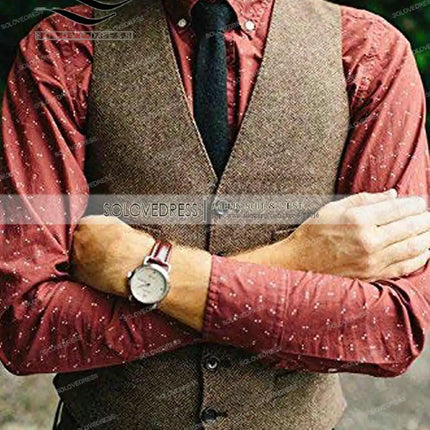 Mens Vests Tweed Herringbone Slim Fit Fashion Men's Suits Vests For Jacket Groomsmen  Waistcoat For Wedding