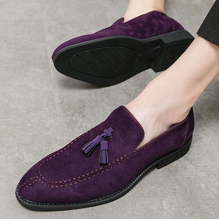 New British Designer Suede LeatherTassel Casual Shoes for Men Purple Blue Brown Moccasins Wedding Prom Homecoming Party Footwear