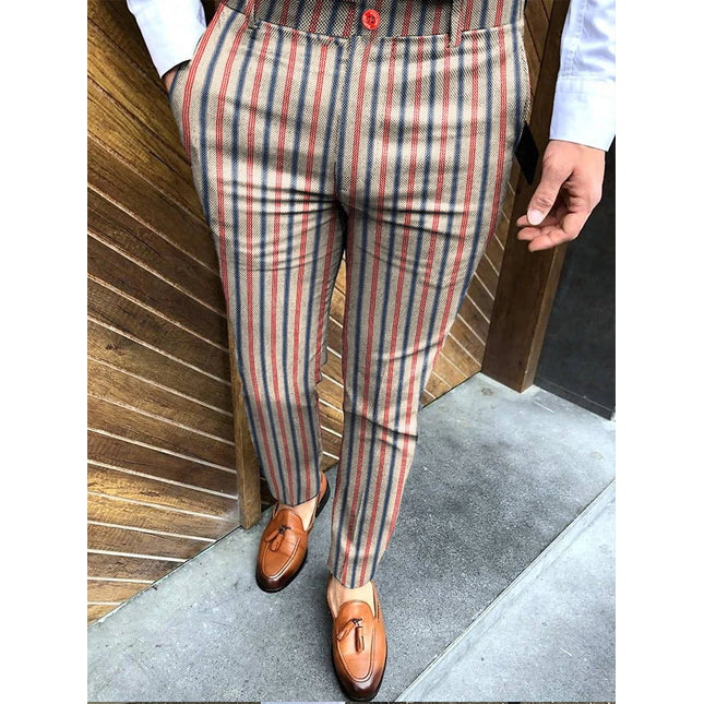 Summer Men's Fashion Striped Straight Pants 3D Printed Small Feet Comfortable Business Casual Pants Suit Pants