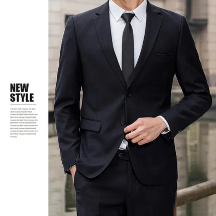 Suit (Blazer+ Trousers) Men's Casual Formal Business Gentleman Solid Color Hosting Four Seasons Slimming Wedding Fashion Suit