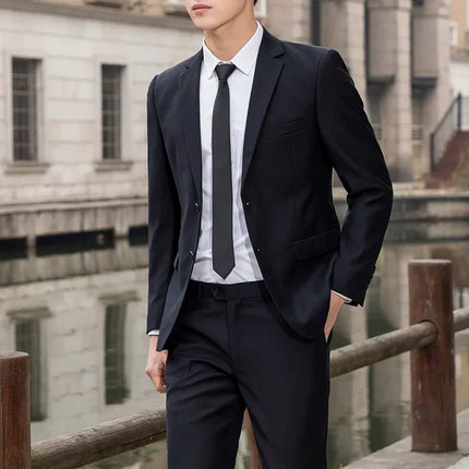 Suit (Blazer+ Trousers) Men's Casual Formal Business Gentleman Solid Color Hosting Four Seasons Slimming Wedding Fashion Suit