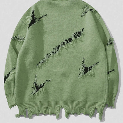 2025 New Men Distressed Sweater Hip Hop Pullover Vintage Casual Knitwear Top Streetwear Fashion Autumn Winter
