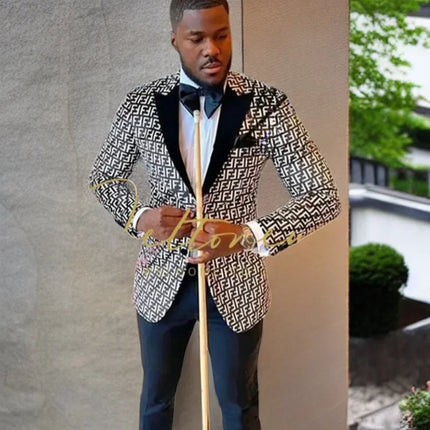 Plaid Men Suits Slim Fit 2 Pcs Wedding Tuxedo Terno Peaked Lapel Costume Homme Blazer Custom Made Male Fashion (Jacket + Pants)