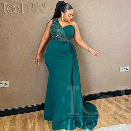IOOISUN Customized Emerald Green Satin Bridesmaid Dress Beaded One Shoulder Wedding Party Gown Long Fomal Party Dresses