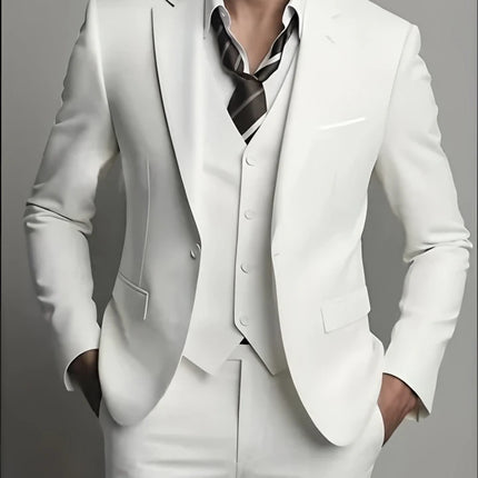 Men's Business Casual Suit for Weddings, Genuine Blazer, Vest and Pants, Big & Tall,Slim Fit Waistcoat, Dress Trousers, US Size