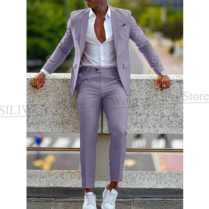 Orange Formal Men Suits For Wedding Prom Notch Lapel Blazer Custom Made Fashion Tuxedos Two-Piece Jacket+Pants Trajes De Hombre