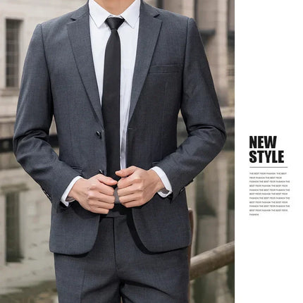 Suit (Blazer+ Trousers) Men's Casual Formal Business Gentleman Solid Color Hosting Four Seasons Slimming Wedding Fashion Suit
