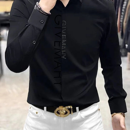 Spring And Summer Letter Shirt for Men Cotton Long Sleeve Casual Shirts Fashion Luxury Social Business Dress Shirts