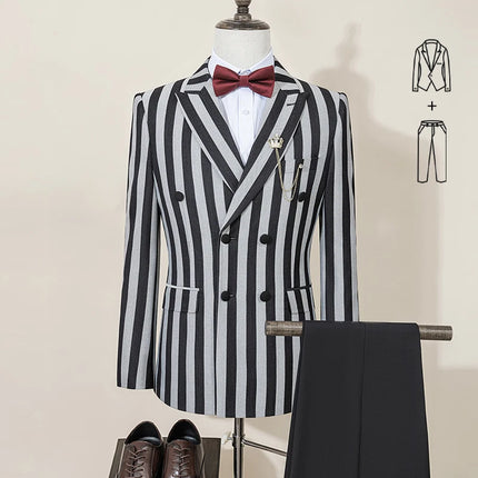 ST Cassy Men's Suits Fashion striped evening gown Double Breasted Slim Fit 2 Piece Jacket Pants dinner party