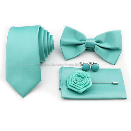 Hot Sale Purple Pink Sage Green Tie Set Polyester Necktie Bowtie Cufflink Brooch For Groom Suit Wedding Cravat Shirt Accessory