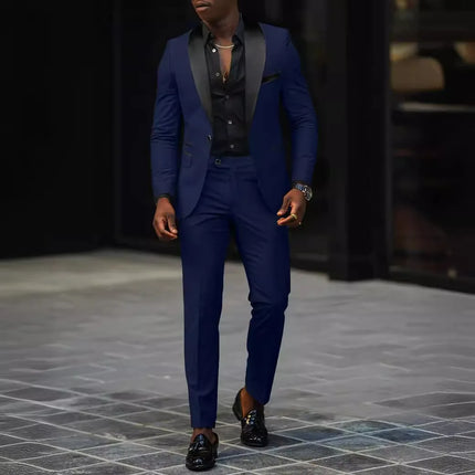 Men's New Fashion Business Casual Two-piece, Comfortable and Breathable Slim-fit Side Slit Single-button Suit Jacket+trousers