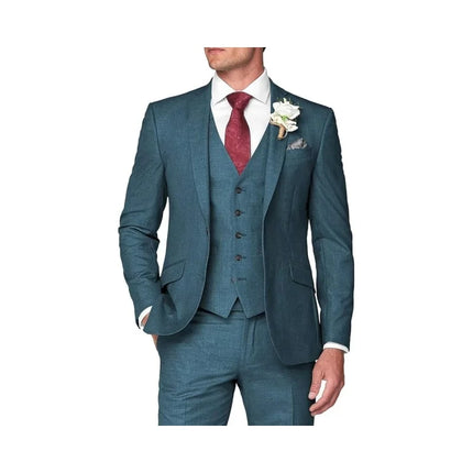 Men's 3-Piece Suit Slim Fit Business Wedding Groomsmen Prom Suits One Button Blazer Jacket Vest Trousers Tuxedo Set