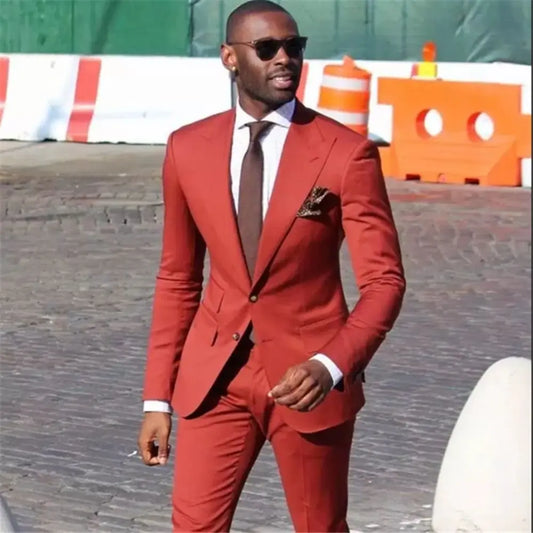 2 Pieces Business Men's Suit for Wedding Party Tuxedos Slim Fit Peak Lapel Custom Made  Male(Jacket+Pants)