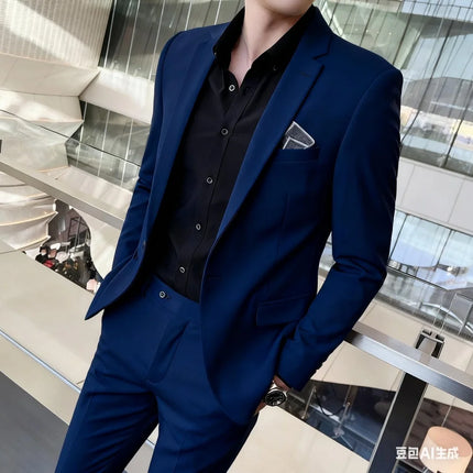 Men's Two-Piece Suit Monochromatic Tern Casual Elegant High-Quality New Banquet Ready Fashionable Ensemble