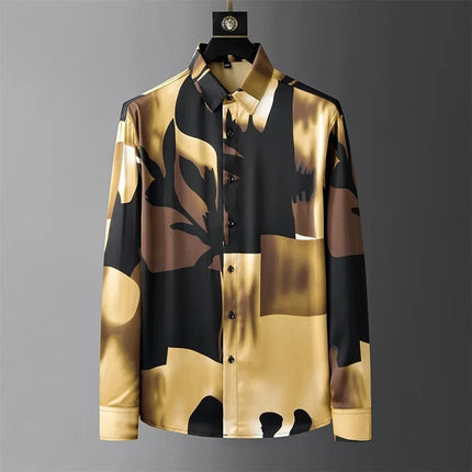 Luxury printed shirt men's long sleeved casual shirt, high-quality, fashionable, trendy, high-end plus size men's clothing XS-6X