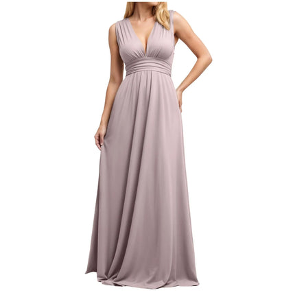 Multiple-Way Women Maxi Dress For Wedding Deep V-Neck Sexy High Waist Evening Party Dress Flowy Ruched A-Line Cocktail Dress
