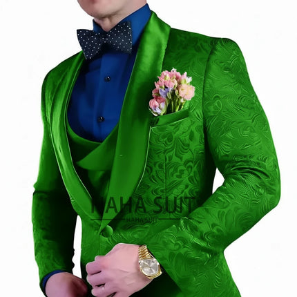 Men's Suit Jacquard Wedding Groom Suits Best Man Dinner Engagement Tuxedo Tailored Clothing