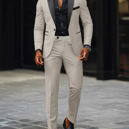 Men's New Fashion Business Casual Two-piece, Comfortable and Breathable Slim-fit Side Slit Single-button Suit Jacket+trousers