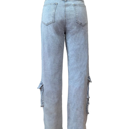 Multi Pockets Jeans Cargo Pants Sexy Women High Waist Elegant Streetwear Denim Casual Straight Trousers