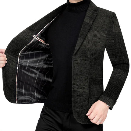 Man Suit Coat Fashion Striped Pocket Long Sleeve Male Outerwear Turn Down Collar Single-breasted Business Men Blazer