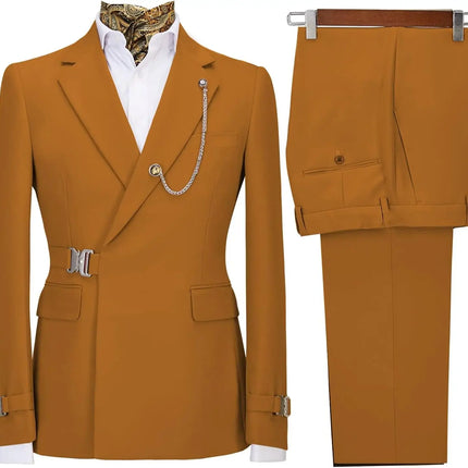 Men's 2 Piece Suit with Metal Clasp Slim Fit Suit Stylish Business Casual Tuxedo Suit
