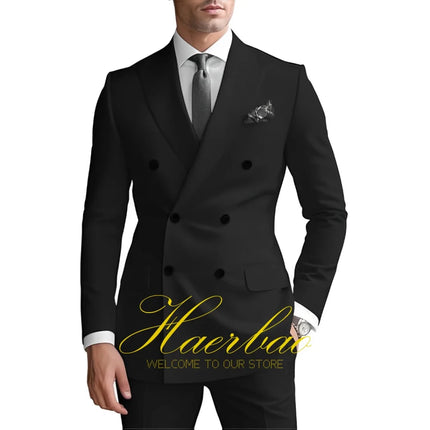 Men's Suits 2 Piece Double Breasted Jacket Pants Wedding Groom Tuxedo Formal Blazer Suit for Men