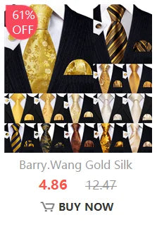 Barry.Wang Solid Silk Mens Tie Hankerchief Cufflinks Brooch Set Jacquard Plain Necktie Corsage For Male Wedding Party Events