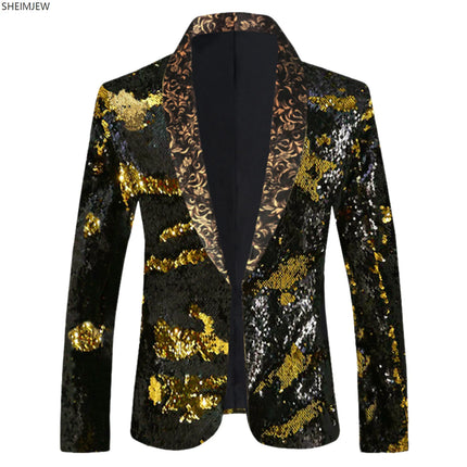 Men's Suit Jacket Shiny Sequins Shawl Collar Suit Cosplay Men Wedding Groom Singer Dance Glitter Suit Jacket Dj Club Stage Gown