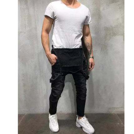 New Fashion Men's Jeans Overalls High Street Ripped Denim Jumpsuits Hip Hop Men Cargo Bib Pants Cowboy Male Jean Dungarees 2023
