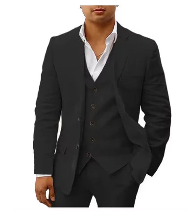 3 piece Linen Summer Men Suits for Wedding Groom Tuxedos 2026 Casual Beach Custom Man Suit Set Jacket Vest with Pants Man Fahion