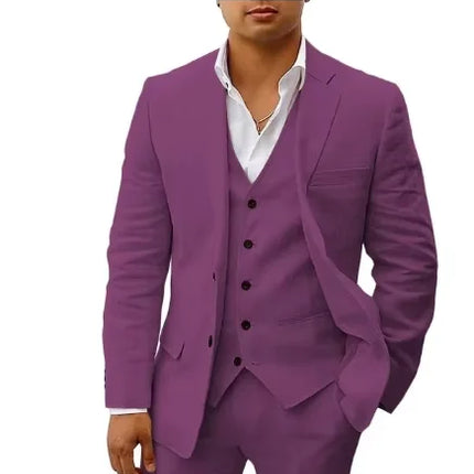 3 piece Linen Summer Men Suits for Wedding Groom Tuxedos 2026 Casual Beach Custom Man Suit Set Jacket Vest with Pants Man Fahion