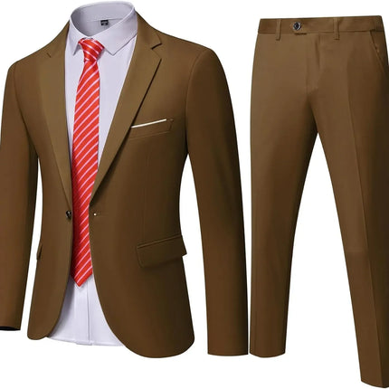 ( Blazer + Pants ) Men's 2 Piece Suit  Random Tie Included, Wedding & Business Dinner Male Formal Menswear Prom & Office Wear