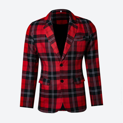 Men's red striped long-sleeved suit jacket with two buttons, fashionable and casual, comfortable and breathable