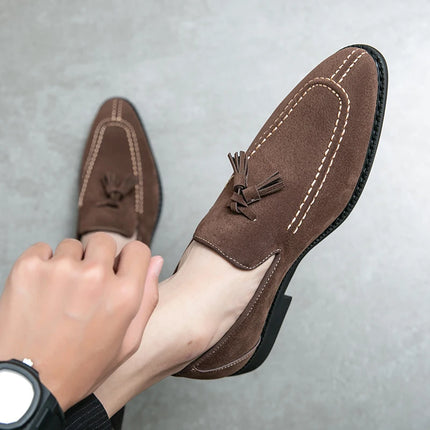 New British Designer Suede LeatherTassel Casual Shoes for Men Purple Blue Brown Moccasins Wedding Prom Homecoming Party Footwear