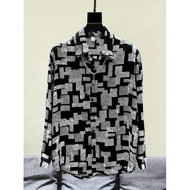 Men's Black Series 3D Printed Long Sleeve Shirts Fashionable And Casual Business Shirt men's Oversized Breathable Lapel Tops
