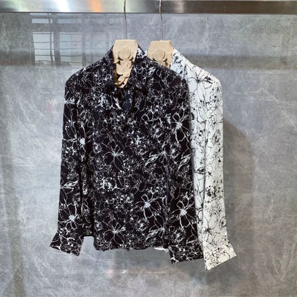 New Hong Kong Style Long Sleeved Shirt for Men, Thin and Trendy Korean Printed Shirt, All Match Printing Popularity Top