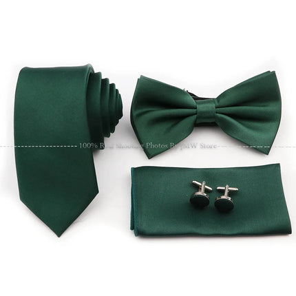 Hot Sale Purple Pink Sage Green Tie Set Polyester Necktie Bowtie Cufflink Brooch For Groom Suit Wedding Cravat Shirt Accessory