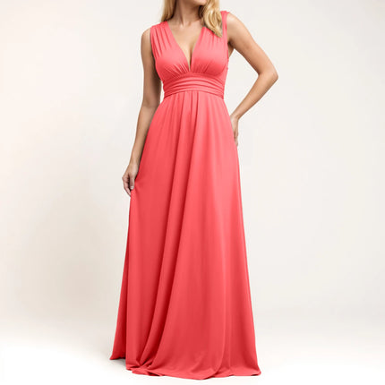 Multiple-Way Women Maxi Dress For Wedding Deep V-Neck Sexy High Waist Evening Party Dress Flowy Ruched A-Line Cocktail Dress