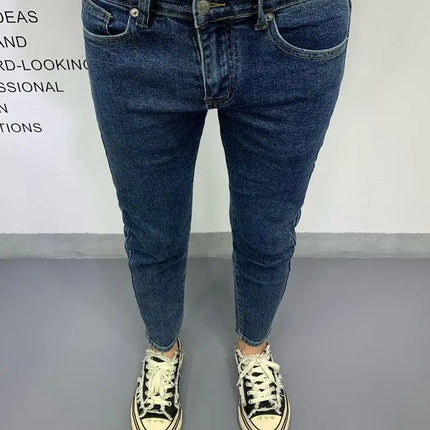 New Men's Slim Denim Jeans Casual Spring and Autumn Stretchy Skinny Pants Korean Style Trendy Cowboy Hip Hop Cropped Trousers