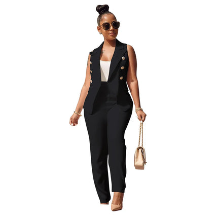 Blue Luxury Designer 2 Piece Set Outfits Black Office Suit for Women 2023 Button Up Blazer Long Pants Suit Top Blazer Set Women