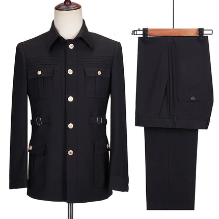 New Fashion  Men's Suits High Quality Stand Collar Single Breasted Suit Male Casual Daily Wedding Two Piece Blazer Pants Set