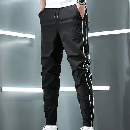 Spring Summer Harajuku Elastic Waist Quick Drying Stripe Casual Baggy Sport Running Work Trousers Man Casual Jogger Sweatpants