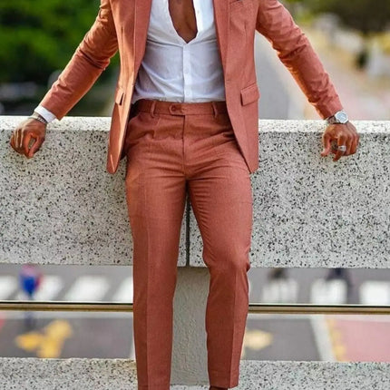 Orange Formal Men Suits For Wedding Prom Notch Lapel Blazer Custom Made Fashion Tuxedos Two-Piece Jacket+Pants Trajes De Hombre